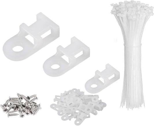 White Cable Zip Tie Mounts Kit-100 Pcs Cable Zip Tie Saddle Type Mounts Base with 100 Pcs 6" Cable Ties and 100 Pcs Tapping Screw, Wire Cable Clips