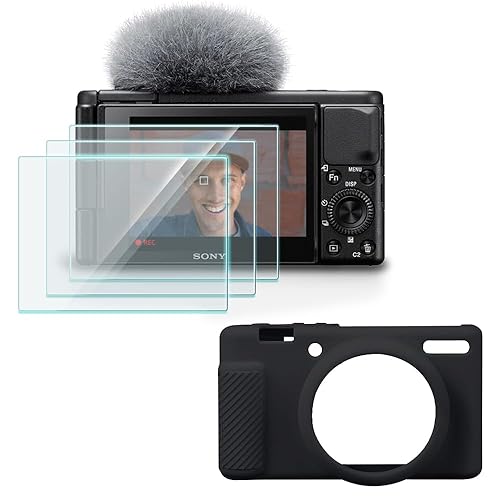 HUADU Screen Protector Compatible for Sony ZV-1F, ZV-1 II/ZV-1M2 Vlog Camera,Tempered Glass Film Anti Scratch High Definition and Soft Silicone Case