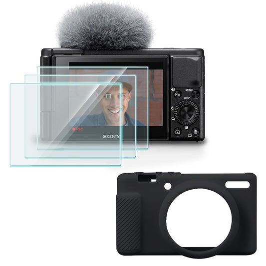 HUADU Screen Protector Compatible for Sony ZV-1F, ZV-1 II/ZV-1M2 Vlog Camera,Tempered Glass Film Anti Scratch High Definition and Soft Silicone Case
