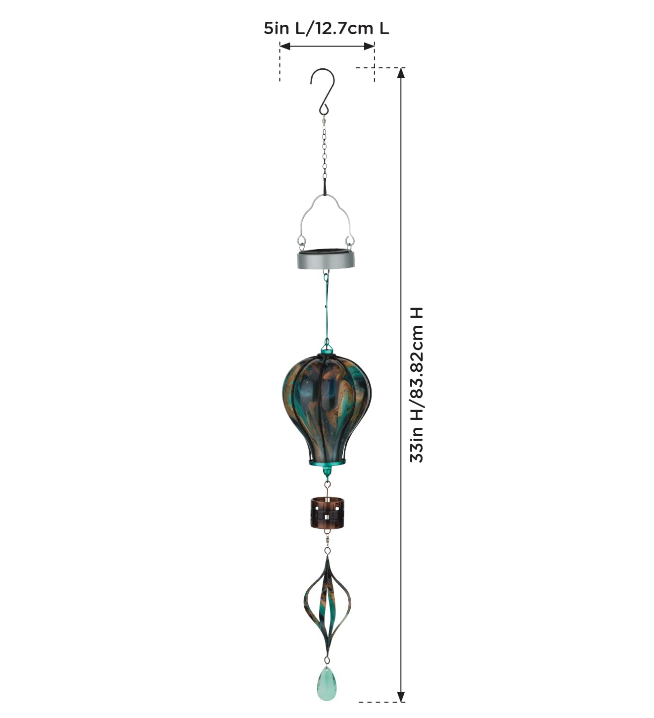 Regal Art & Gift Hot Air Balloon Solar Lantern - Hanging Solar-Powered LED Lights, Waterproof Portable Decorative Outdoor Lamp Made of Metal & Glass