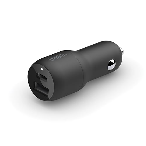 Belkin 37-Watt Dual USB Car Charger - Power Delivery 25W USB-C Port & 12W USB-A Port for PPS Charging Apple iPhone, Samsung Galaxy, AirPods, & More