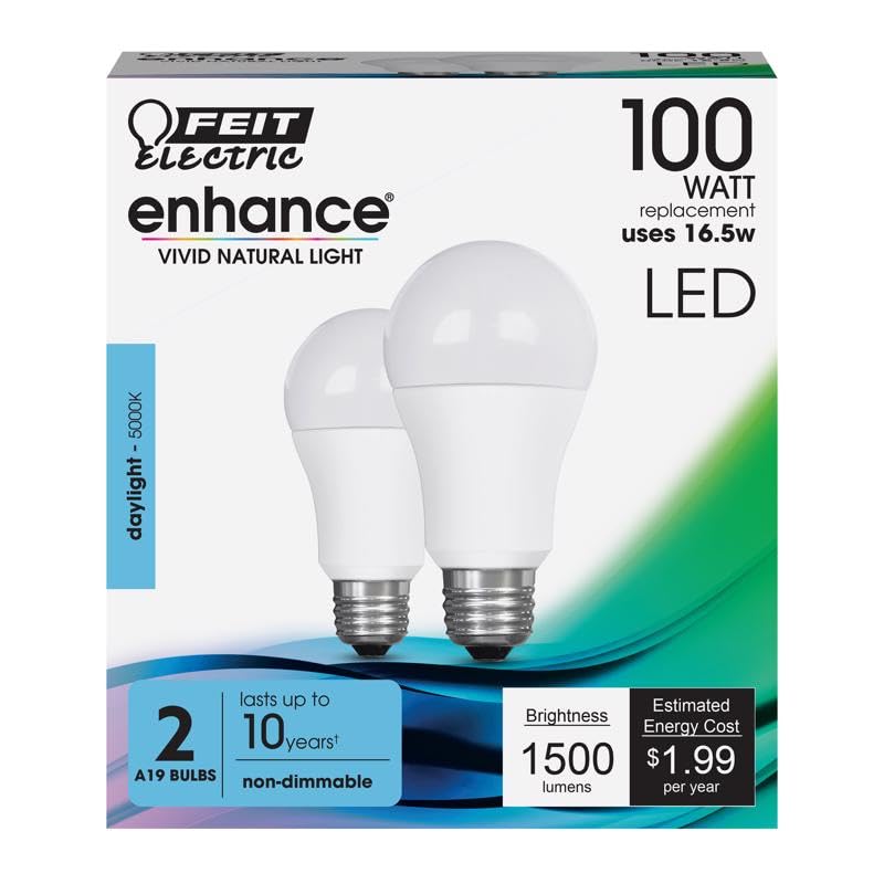 Feit Electric Enhance A21 E26 (Medium) LED Bulb Daylight 100 Watt Equivalence 2 pk