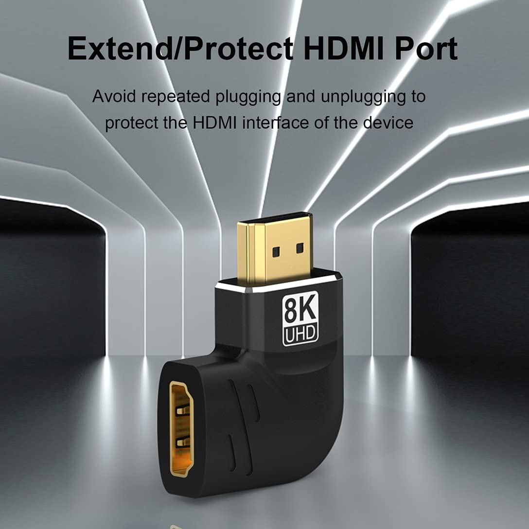 Warmstor 4 Pack 8K HDMI 2.1 Male to Female Adapter Connector Left Right Angle 90 270 Degree Gold Plated Support 8K@60Hz,4K@120Hz,HDR,eARC for PC
