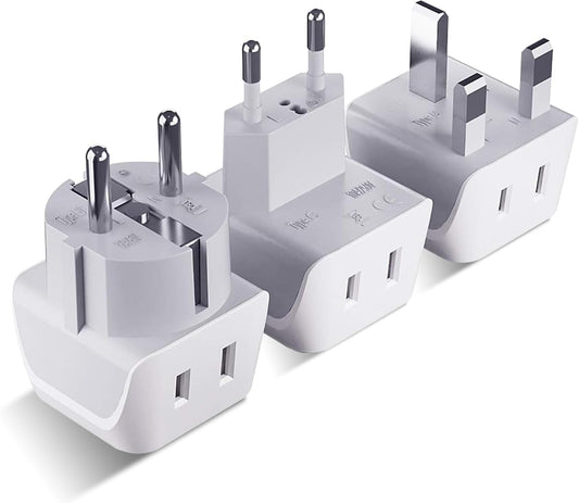 Ceptics Complete European Travel Adapter Set - 2 In 1 Usa to Europe, Germany, England, Spain, Italy, Iceland, France, (Type G, E/F, Type C) - 3 Pack…