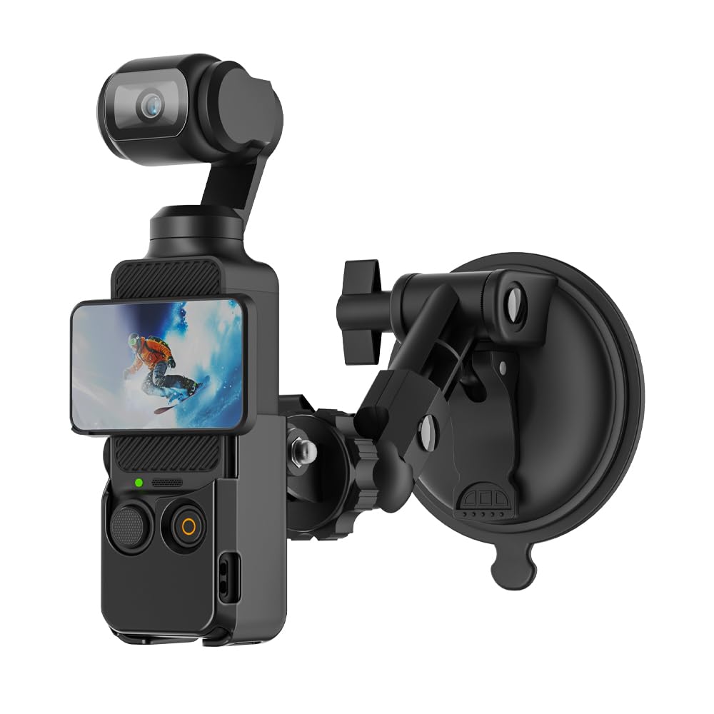SUREWO Pocket 3 Suction Cup Mount, Car Mount Windshield Window Dash Holder Kit with Expansion Adapter for DJI Osmo Pocket 3,GoPro Hero