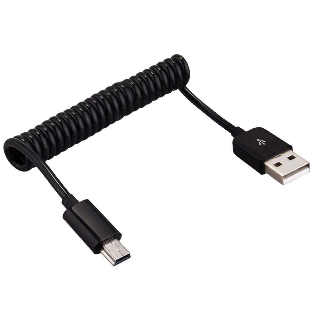mxtechnic USB 2.0 Type A Male to Mini Expansion Spring Coiled Cable 4-36inch Standard Spiral Flexible Extension for Printers, Cameras, Mouse, Cell