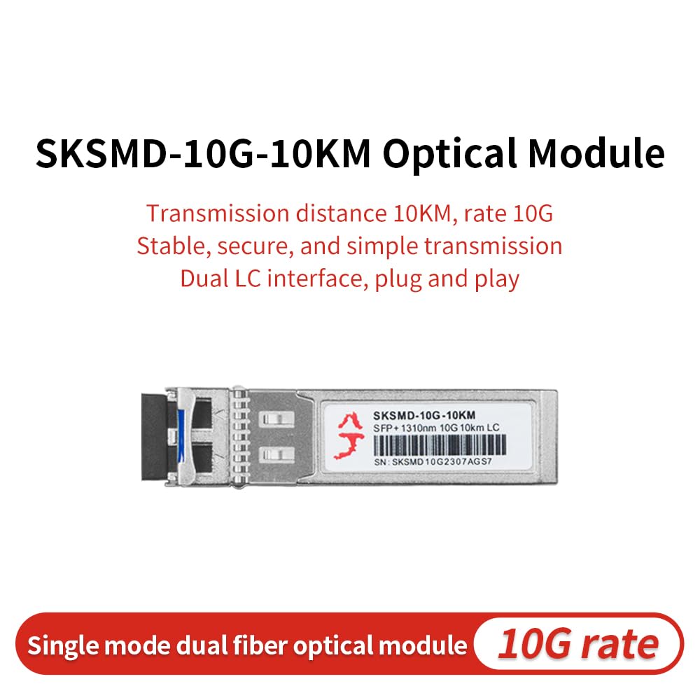 10GBase-LR SFP+ LC Transceiver, Single-Mode Dual Fiber Module, 1310nm SMF up to 10KM, Plug and Play, Compatible with XikeStor, Cisco, TP-Link, H3C