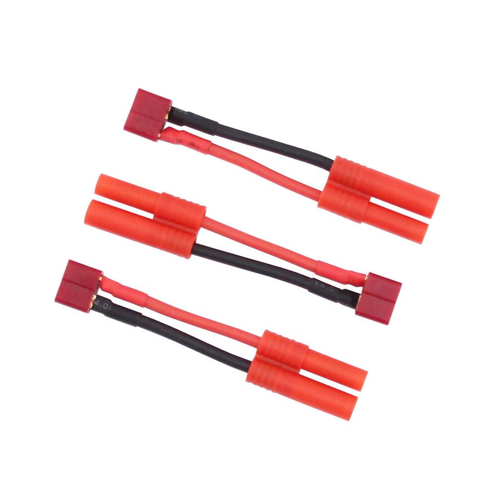 BDHI 3pcs T Plug Female to HXT 4.0mm Male Bullet Connector Adapter Cable - 14awg 5cm Wire(B143-3)