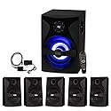 Goldwood Bluetooth 5.1 Surround Sound Home Theater Speaker System with LED Display, FM Tuner, USB/SD Inputs - 6-Piece Set with Remote Control, Black