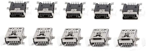 bnafes 10 Pcs Mini USB Type B Female Port 5-Pin 180 Degree SMD SMT PCB Jack Socket