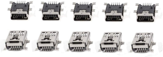 bnafes 10 Pcs Mini USB Type B Female Port 5-Pin 180 Degree SMD SMT PCB Jack Socket