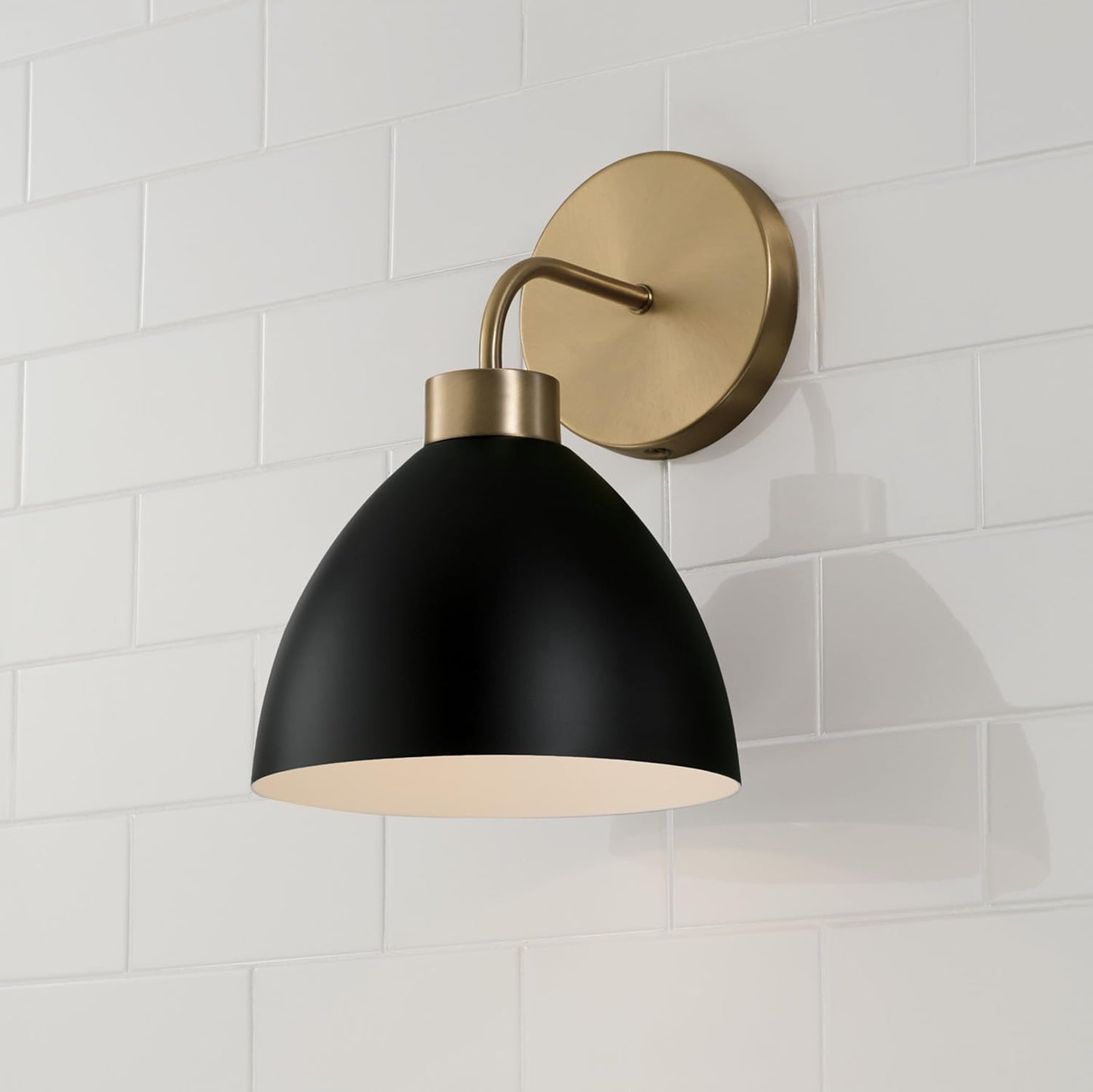 HomePlace Lighting 652011AB Ross Modern Luxe Art Deco Mid-Century Matte Black Metal Cone Wall Sconce, 1-Light 100 Watt, 11" H x 8" W, Aged Brass