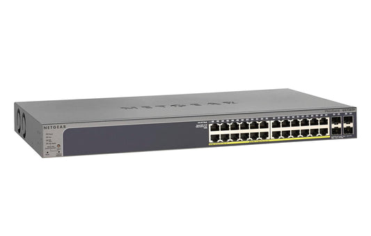 NETGEAR 28-Port PoE Gigabit Ethernet Smart Switch (GS728TP) - Managed, Optional Insight Cloud Management, 24 x PoE+ @ 190W, 4 x 1G SFP, Desktop or