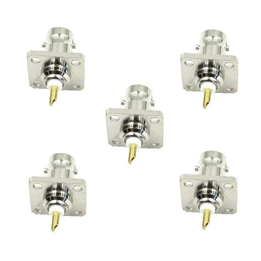 bnafes 5Pcs BNC Female 4 Holes Flange Panel Mount Solder Post Plug Connector RF Coax Coaxial Adapter