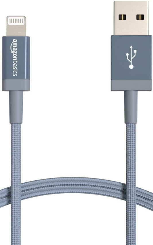 Amazon Basics Fast Charging USB-A to Lightning Nylon Braided Charger Cable, MFi Certified for Apple iPhone and iPad, Durable, 3 Foot, Dark Gray