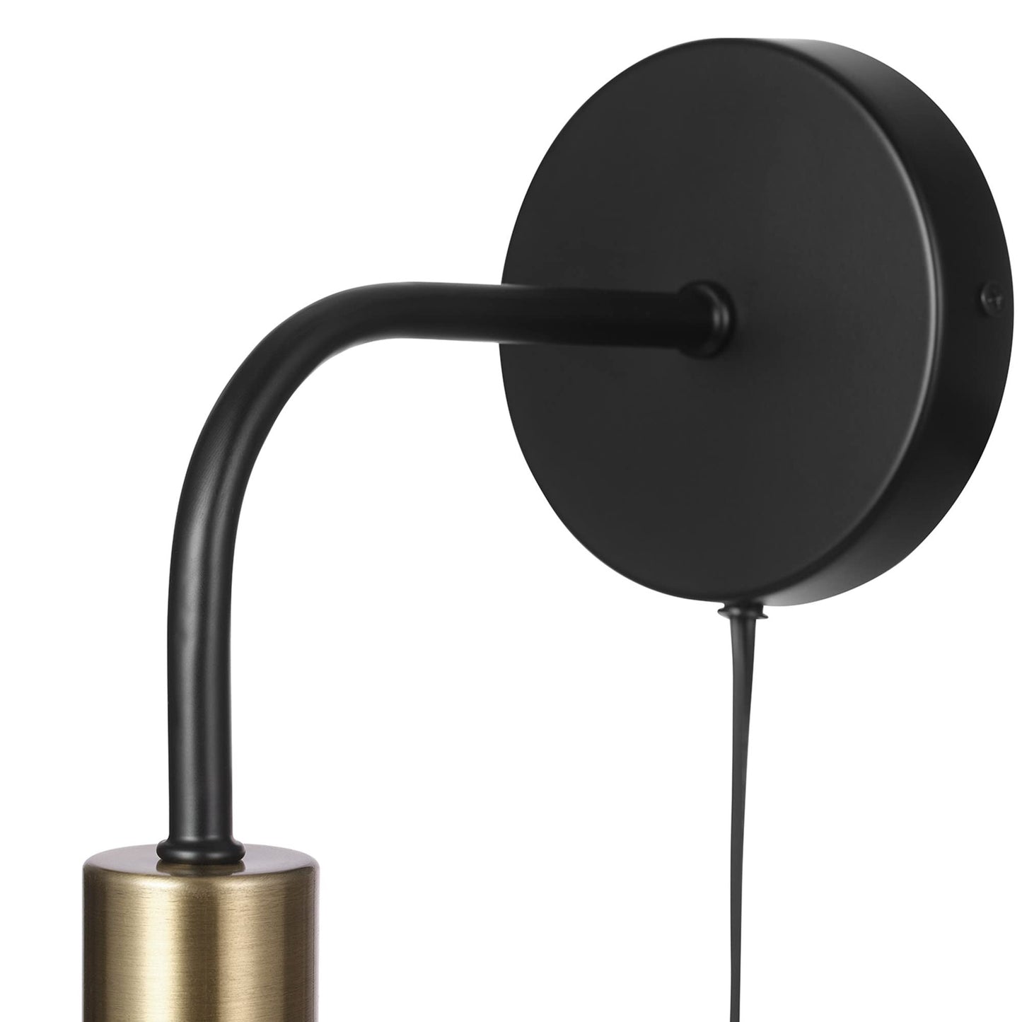 Globe Electric 52103 1-Light Long Arm Plug-in or Hardwire Wall Sconce, Matte Black, Matte Brass Socket, Wall Lights for Living Room, Bedroom, Den