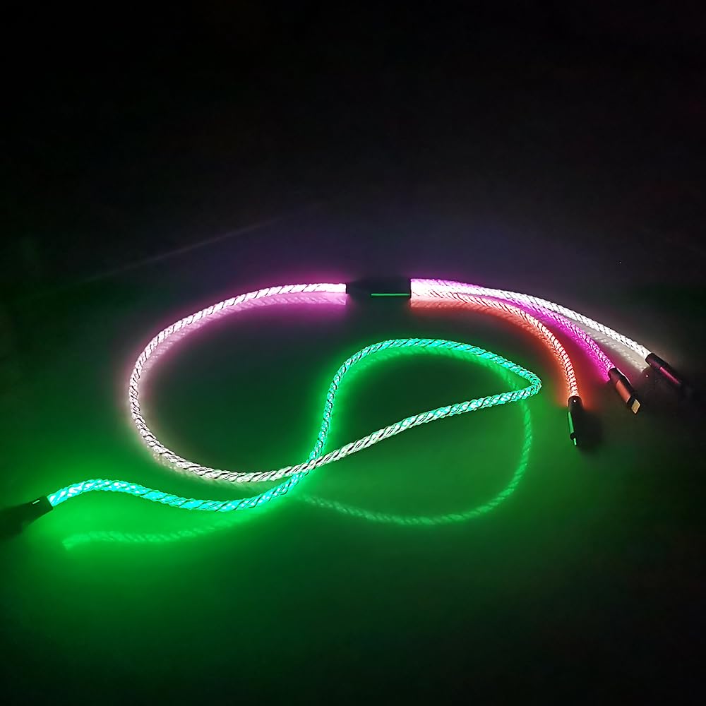 AYI 3 Combinations Multi Ports Charger Cable USB A to USBC Micro PD Fast Charging Cord Lighted Up Current Flowing Compatible with Almost of Electrical