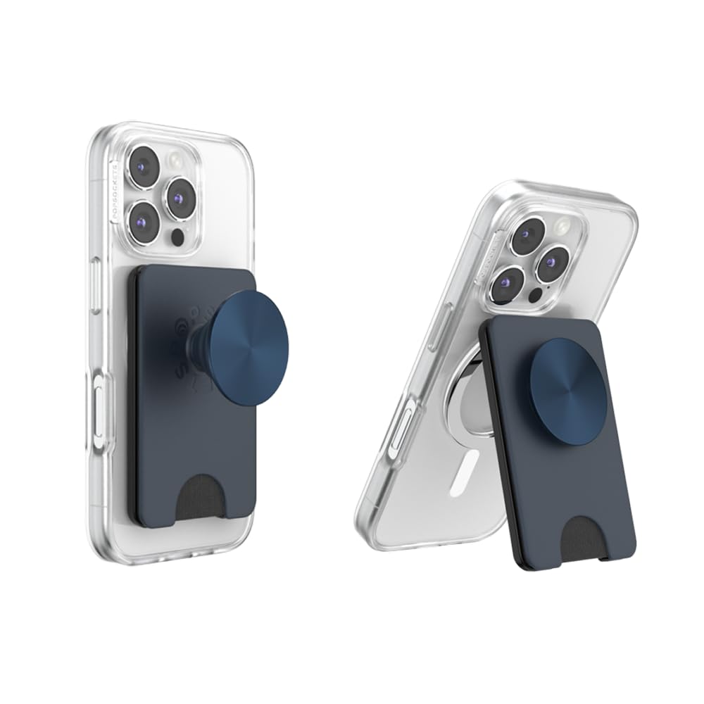 PopSockets Kick-Out Wallet for MagSafe, Adjustable Kickstand, Magnetic Stand, Blue - Navy