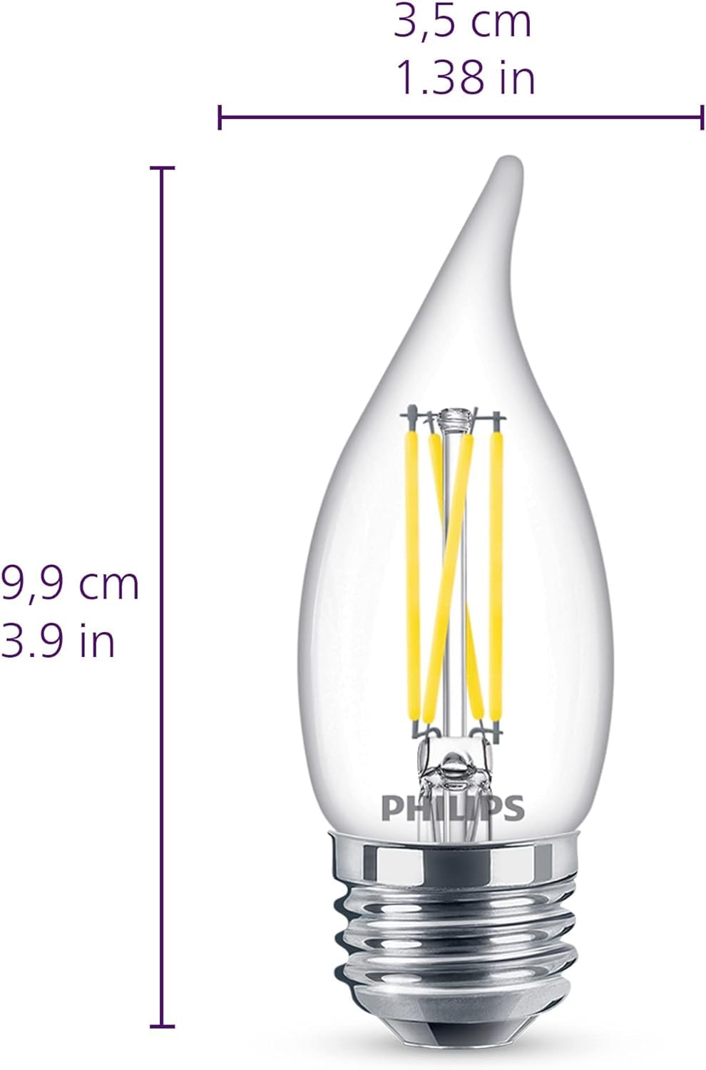 PHILIPS LED 60W BA11 E26 Base 3-Pack Ultra Definition Soft White (2700K) 500 Lumen (5W=60W) Dimmable Clear No Flicker Candelabra Light Bulbs