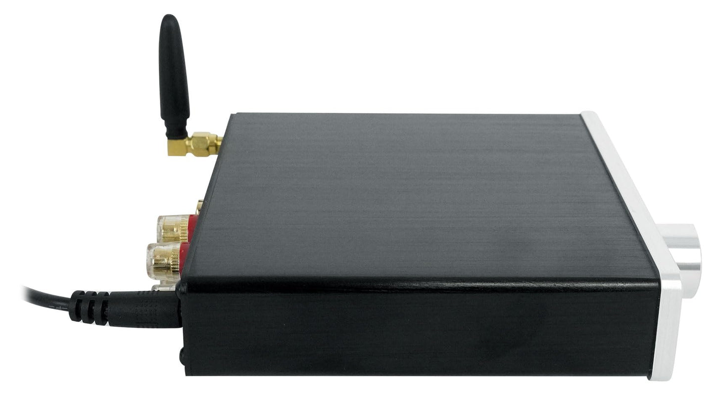 Rockville BLUDAC2S 150W Hi-Res 192K Amplifier Bluetooth Receiver w/USB, Optical, Coax, Sub Out, Class-D, DSP EQ, Remote, Brushed Aluminum, Compact