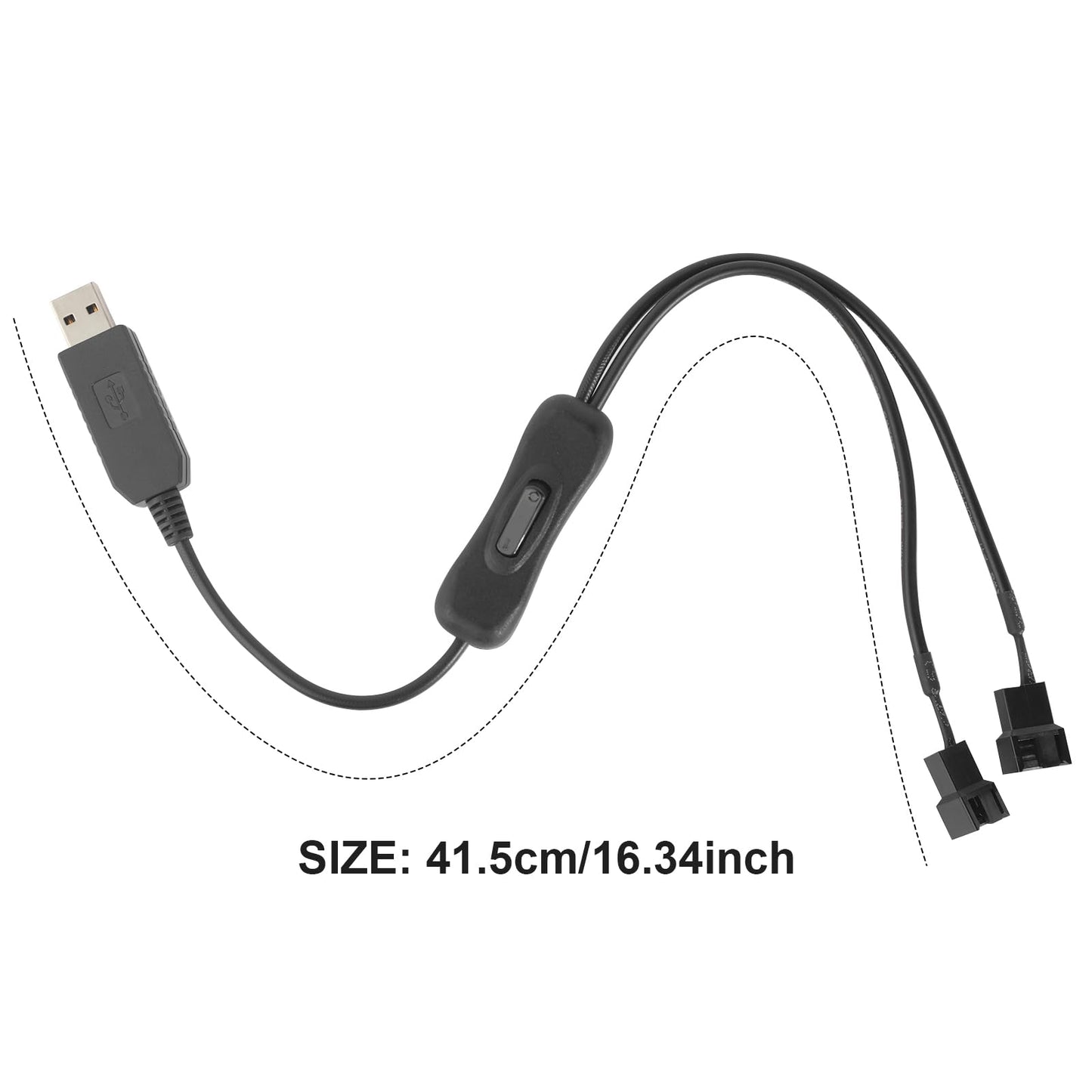 HSZJsto DC 12V Voltage Step-Up USB to Dual 3 & 4-Pin PC Fan Sleeved Power Adapter Cable, DC 5V Step up 5-12V, with 2-Way Splitter Cable