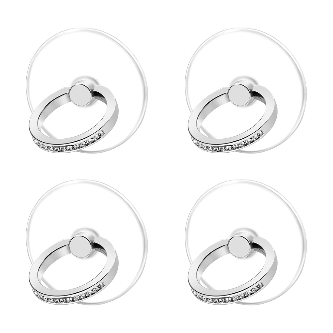 Exoer Transparent Cell Phone Ring Stand Holder Phone Ring Holder Finger Grip Loop Finger Ring Stand (4 Silver (Round))