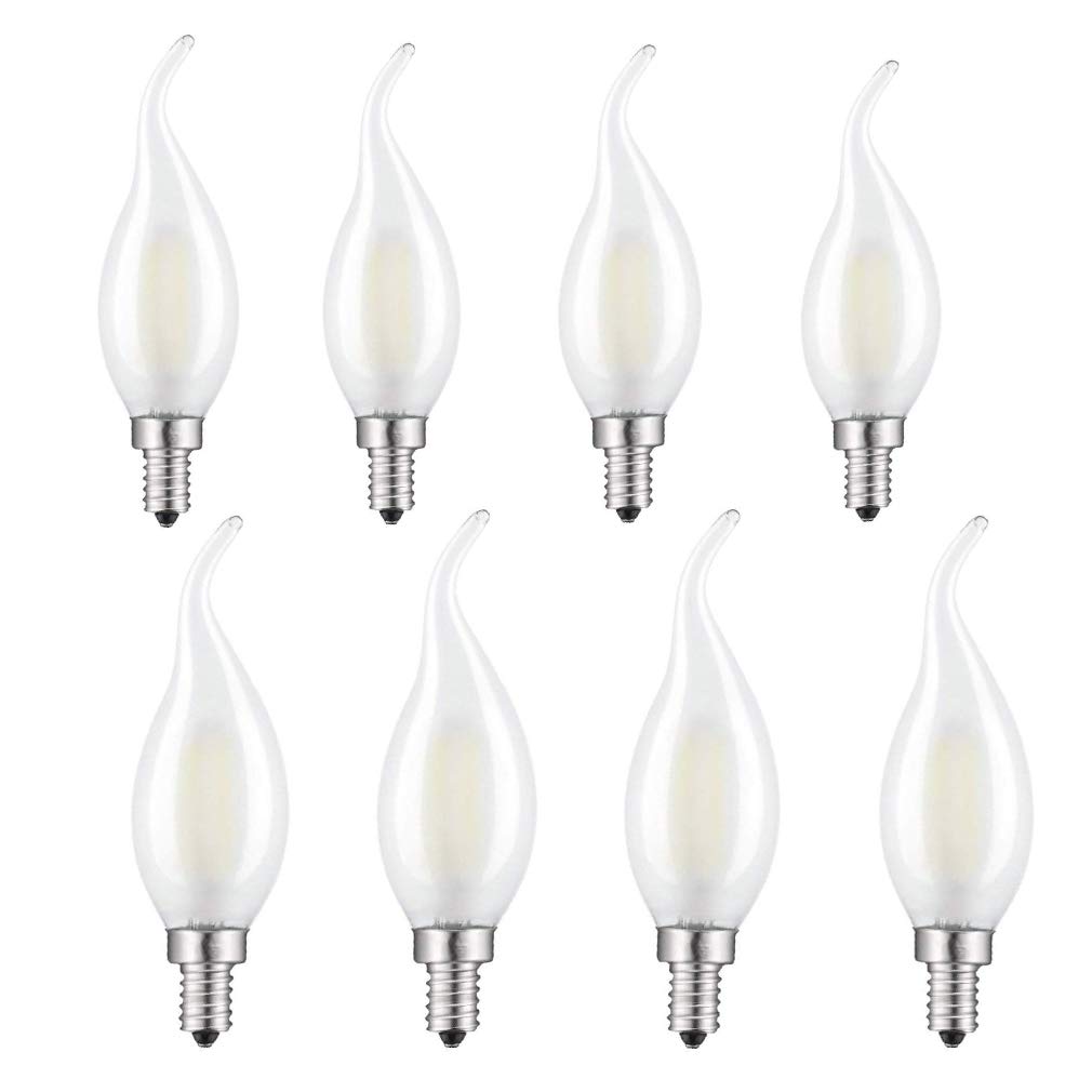 LXCOM Lighting LED Candelabra Light Bulb 4W Dimmable Filament LED 40W Equivalent, E12 Base, C35 Frosted Glass, Flame Shape, Daylight White 6500K, 8