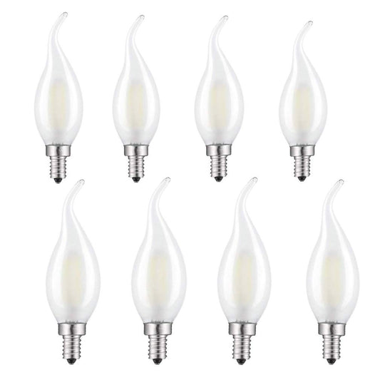 LXCOM Lighting LED Candelabra Light Bulb 4W Dimmable Filament LED 40W Equivalent, E12 Base, C35 Frosted Glass, Flame Shape, Daylight White 6500K, 8