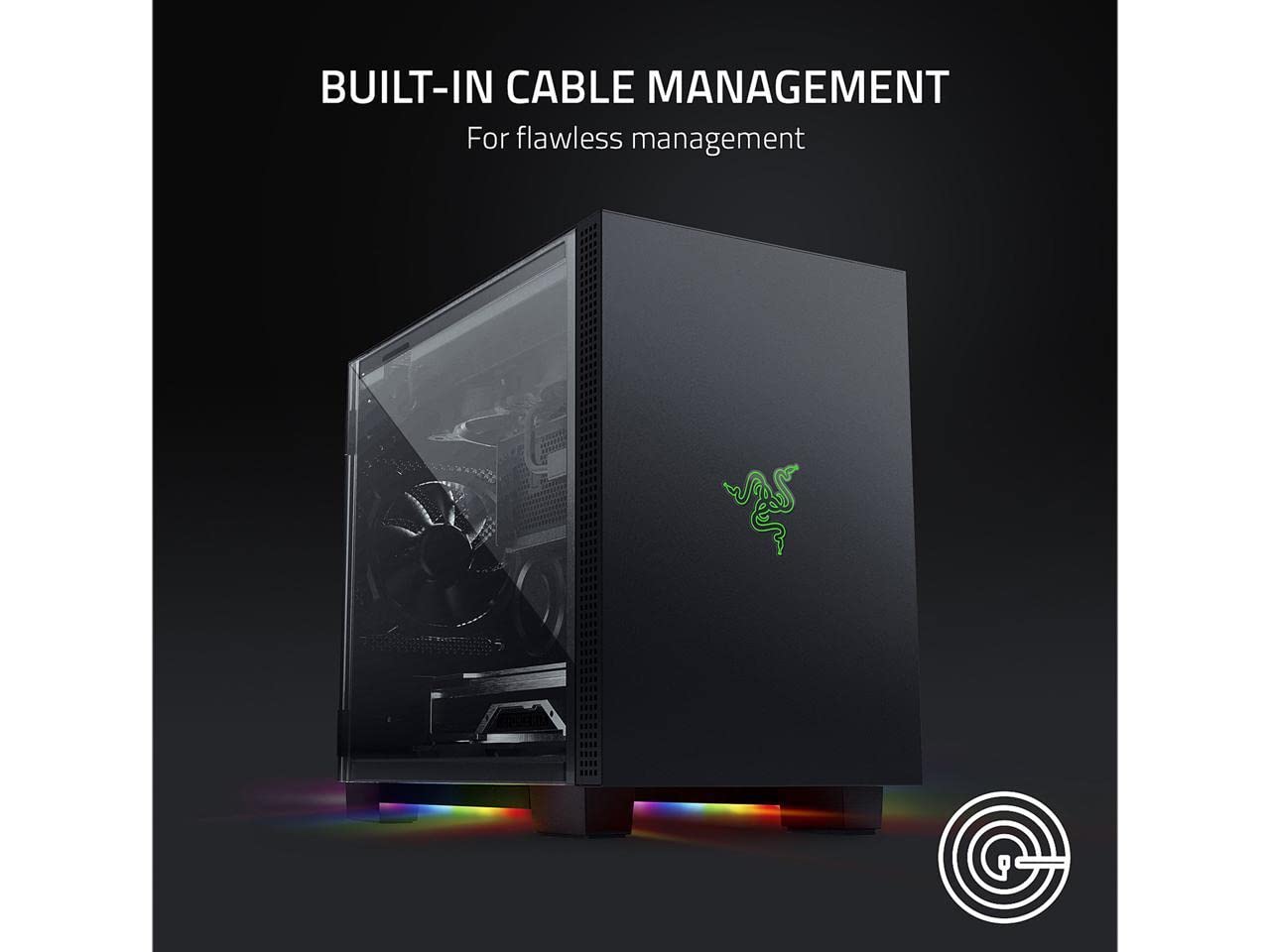 Razer Tomahawk Mini-ITX Gaming Case: Dual-Sided Tempered Glass Swivel Doors, Ventilated Top Panel, Chroma RGB Underglow Lighting, Built-in Cable