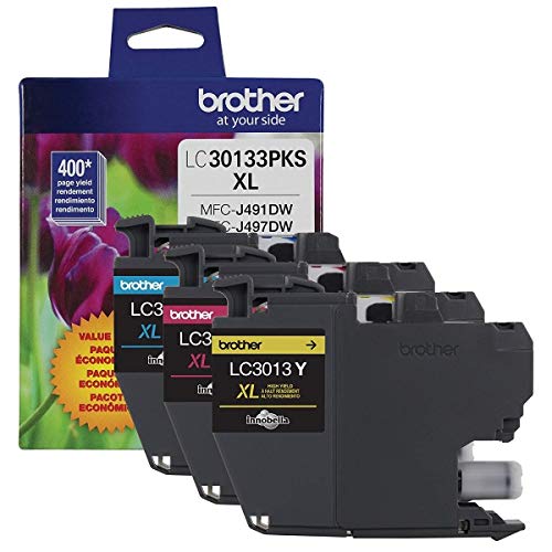 Brother Printer Genuine LC30133PKS 3-Pack High Yield Color Ink Cartridges, Page Yield Up to 400 Pages/Cartridge, Includes Cyan, Magenta and Yellow