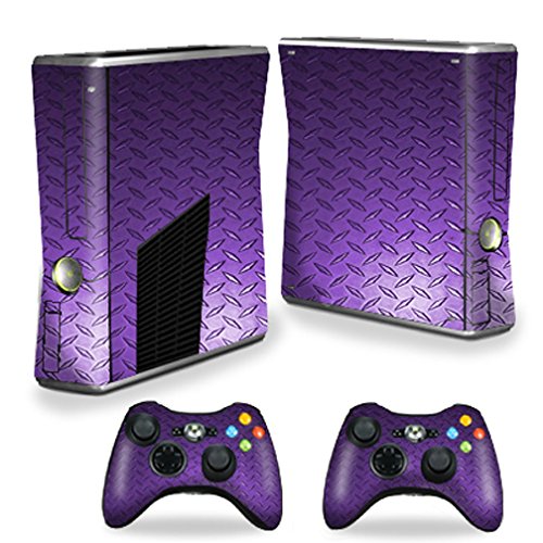 MightySkins Skin Compatible with X-Box 360 Xbox 360 S Console - Purple Diamond Plate | Protective, Durable, and Unique Vinyl wrap Cover | Easy
