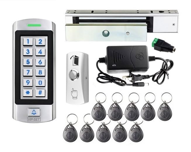 Stainless Waterproof Door Access Control System Kit, 300kg/660lbs Force Electric Magnetic Door Lock Kit with RFID Keypad/Reader Home Security System