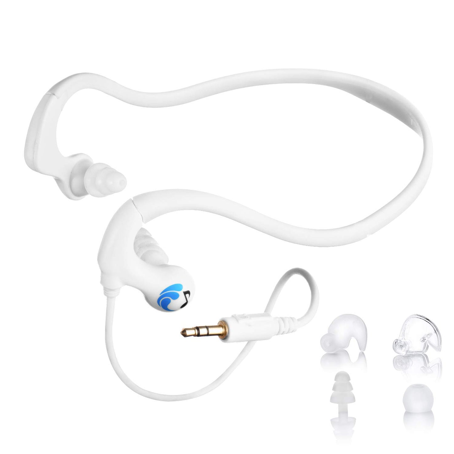 HydroActive Premium Short-Cord Waterproof Headphones (Wired 3.5 mm Jack) with 11 Earbuds in 4 Styles (Separate Music Player Purchase Required)