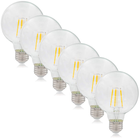 Maxxima G25 LED Light Bulb Globe Filament Bulb, 500 Lumens 2700K, 6 Pack
