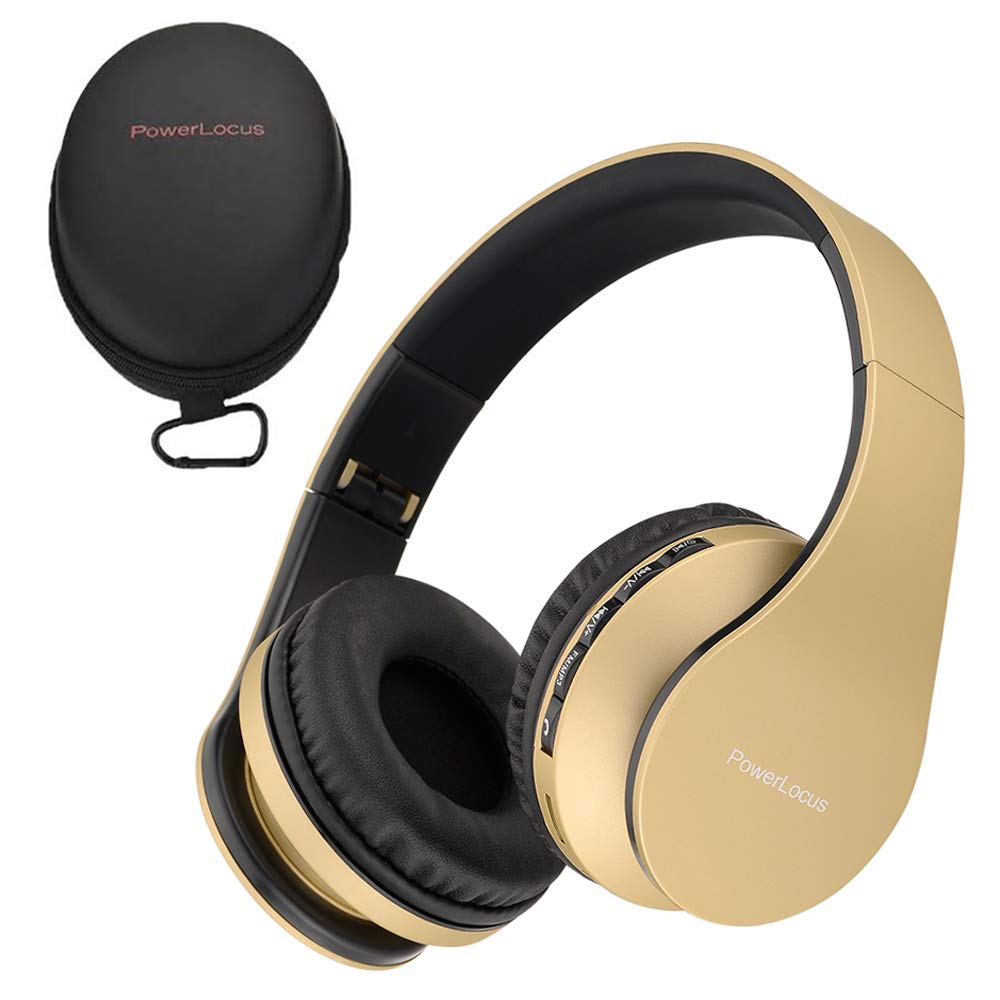 PowerLocus Wireless Bluetooth Over-Ear Stereo Foldable Headphones, Wired Headsets Rechargeable with Built-in Microphone for iPhone, Samsung, LG, iPad…