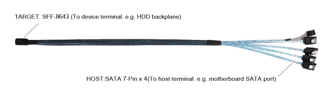 SilverStone Technology 36 Pin Minisas Sff-8643(Target) to SATA 7Pin(Host)+Sideband Cable 0.6M Components Other CPS05-RE