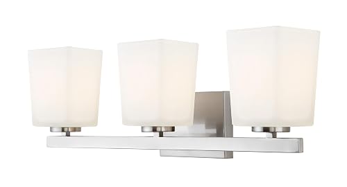 Canarm Hartley 3-Light Brushed Nickel Vanity Bath Light Fixture, Flat Opal Glass - 1 Each
