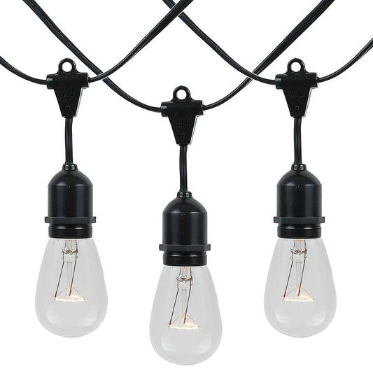 Novelty Lights 37.5 Feet, 25 Suspended E26 Sockets, S14 String Light Set with Clear Incandescent Bulbs, Heavy Duty Black Wire Patio Lights, Weather