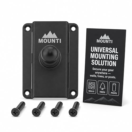 Mounti Mounting Plate with 17mm Ball for Smartphones, GPS, Trail Cams, Black, Tough UV + Weather Resistant Polymer