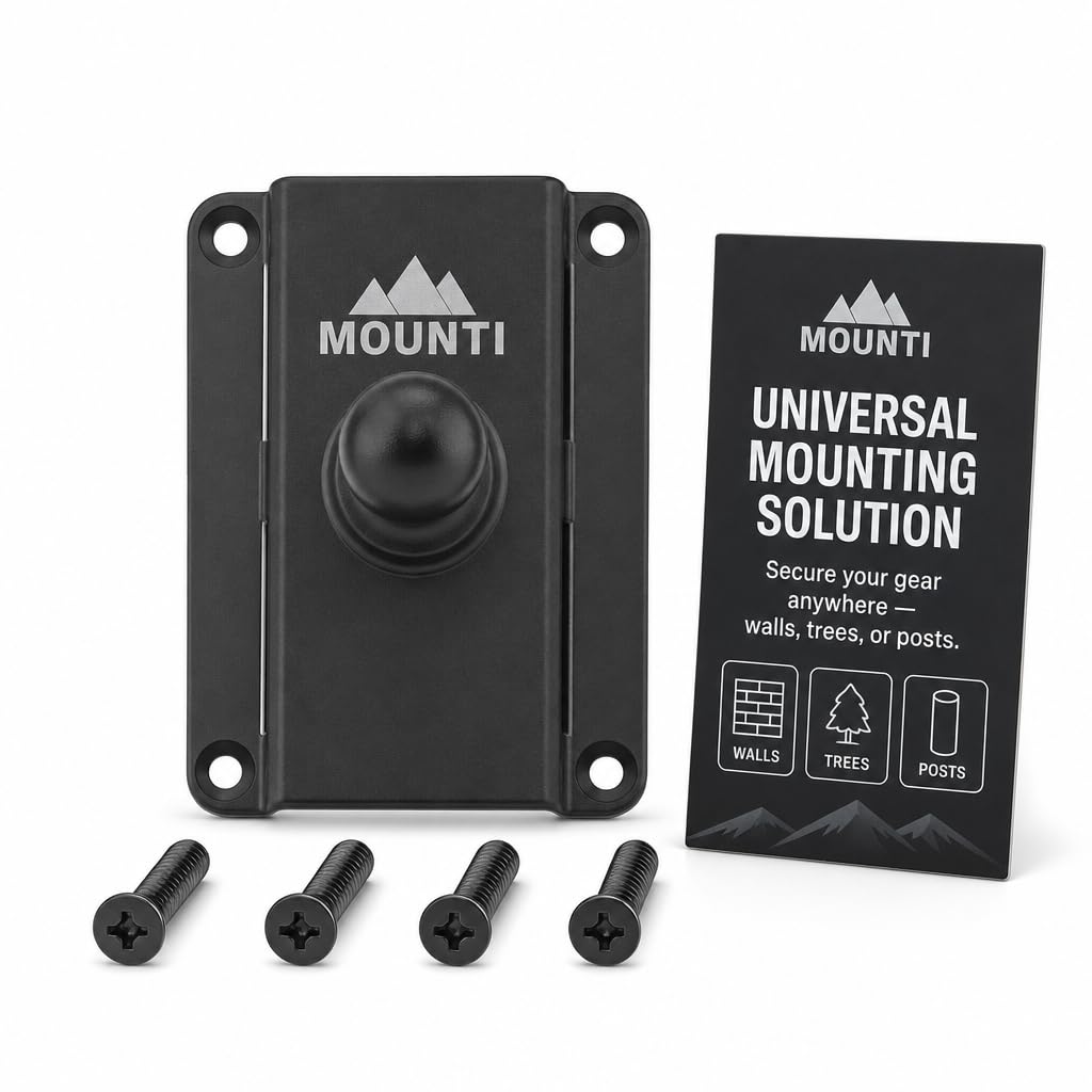 Mounti Mounting Plate with 17mm Ball for Smartphones, GPS, Trail Cams, Black, Tough UV + Weather Resistant Polymer