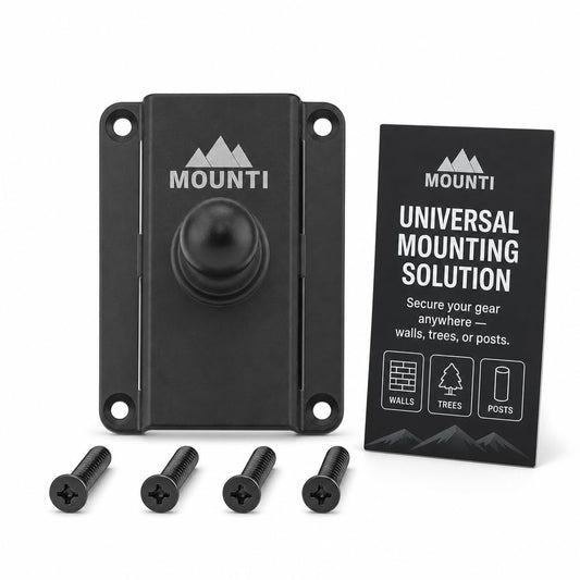 Mounti Mounting Plate with 17mm Ball for Smartphones, GPS, Trail Cams, Black, Tough UV + Weather Resistant Polymer