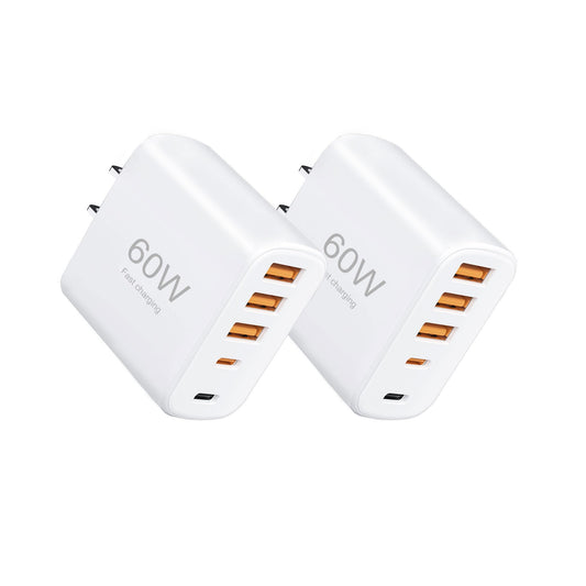 60W USB-C Fast Charging Module, 2-Pack 5-Port Multi-Port Charging Station with Wall Plug, Compatible with iPhone 17/16/15/14/13/Pro Max/Plus Series