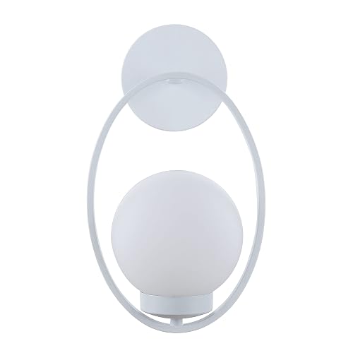 Aspen Creative 62708-03-1, 1-Light Wall Sconce / 8" W x 14" H x 7-1/2" E, Matte White Finish w/Opal Glass, Bulb Not Included