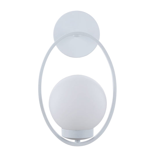 Aspen Creative 62708-03-1, 1-Light Wall Sconce / 8" W x 14" H x 7-1/2" E, Matte White Finish w/Opal Glass, Bulb Not Included