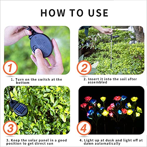 Solar Garden Rose Lights, Decorman 2 Pack Realistic Solar Outdoor Flower Lights Waterproof LED Stake Landscape Decorative Lights with 10 Roses