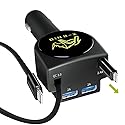 Dual Retractable Car Charger Compatible with iPhone Cell Phone, Fast Charge 2.4A 44W, Retractable Cables (3Ft) and 2 USB Ports Car Charger Adapter