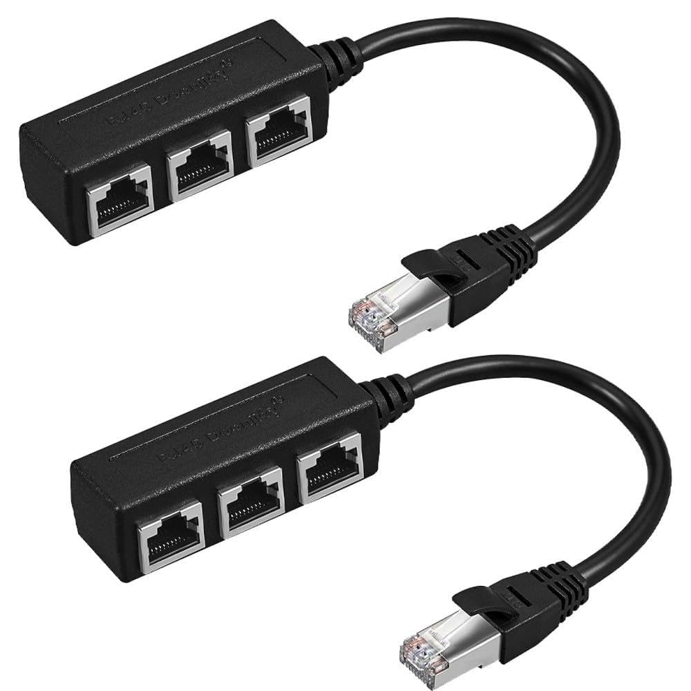 UCCKEYI 2-Pack RJ45 1-to-3 Ethernet LAN Splitter Adapter: Gold-Plated Connectors, ABS Housing, 6.5x2cm, for Network Cable Extension