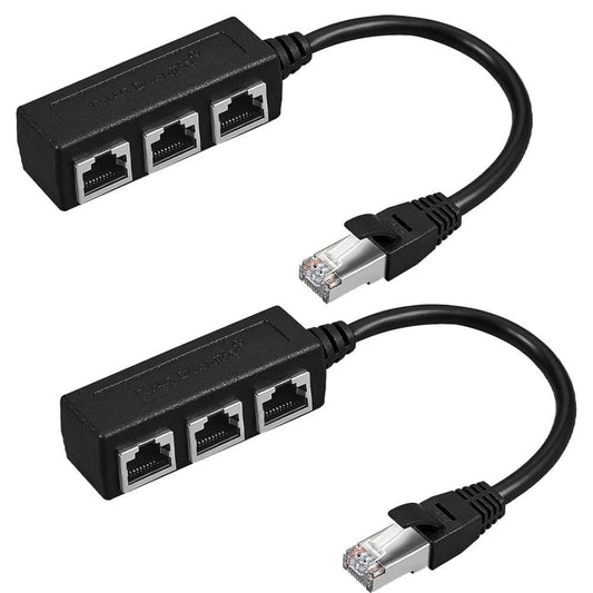 UCCKEYI 2-Pack RJ45 1-to-3 Ethernet LAN Splitter Adapter: Gold-Plated Connectors, ABS Housing, 6.5x2cm, for Network Cable Extension
