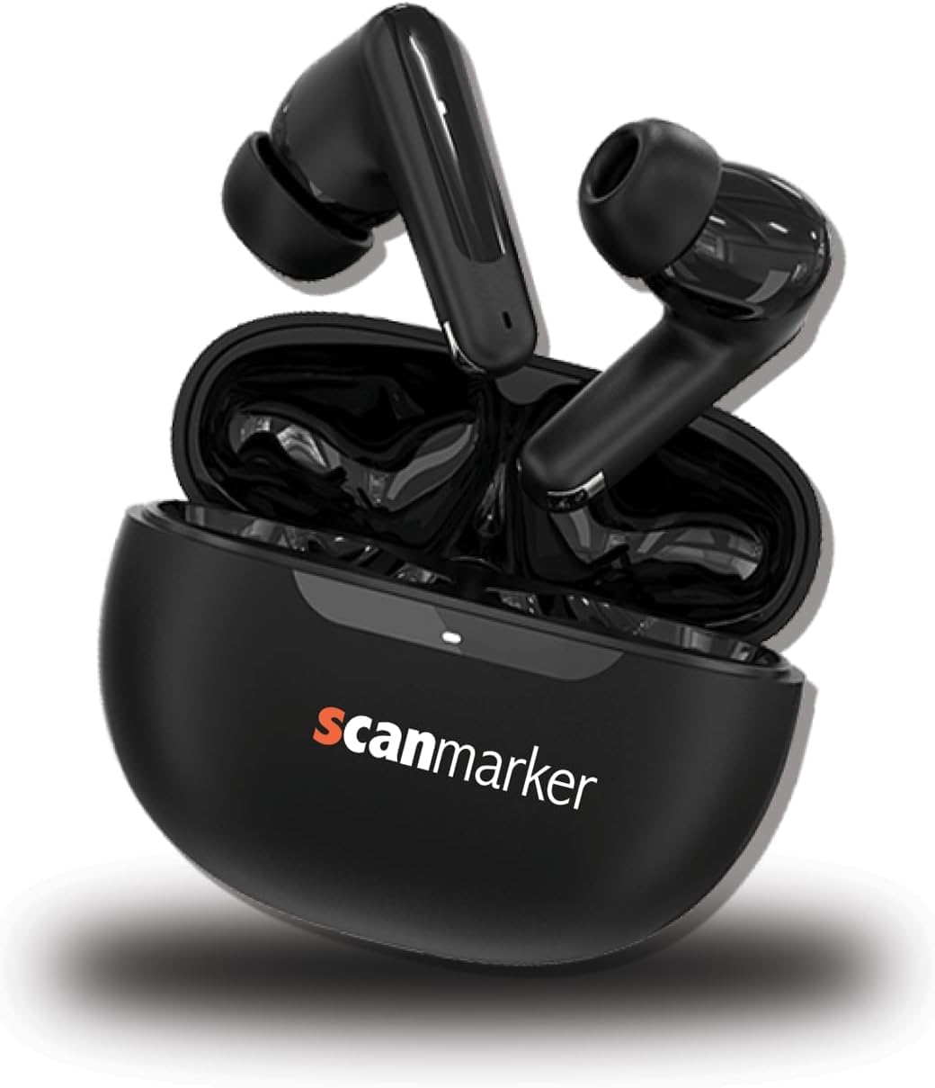 Scanmarker Bluetooth Wireless Earbuds with Microphone, 8 Hours Playtime, 32 Hours Total with Charging Case