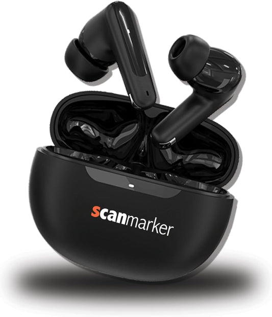 Scanmarker Bluetooth Wireless Earbuds with Microphone, 8 Hours Playtime, 32 Hours Total with Charging Case